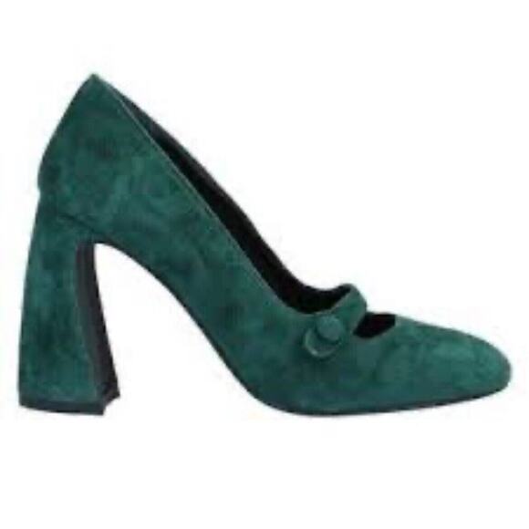 Emerald Green Suede Mary Jane Heels EU 37 US 6 Babydoll Y2K Made In Italy New - Picture 1 of 7